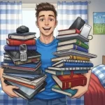 adolescente-segurando-varios-livros-e-objetos-tecnologicos-nas-maos