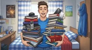 adolescente-segurando-varios-livros-e-objetos-tecnologicos-nas-maos