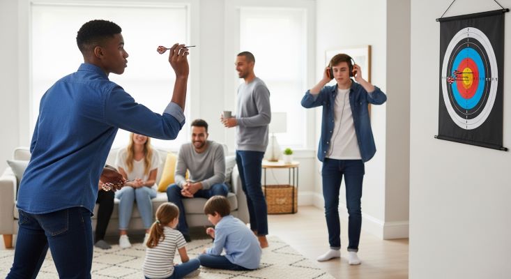 estudante jogando uma flexa em um alvo