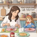 ilustracao-de-mae-e-filha-comendo-na-cozinha