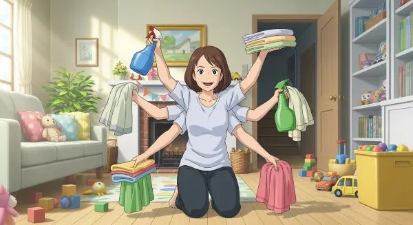 ilustracao-engracada-de-mae-com-varios-bracos-fazendo-multiplas-tarefas