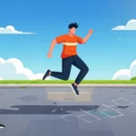 ilustracao-flat-desing-de-garoto-pisando-no-primeiro-quadrado-de-uma-amarelinha