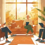 ilustracao-flat-desing-de-pessoas-60-numa-sala-de-estar-utilizando-equipamentos-eletronicos