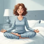 mulher-em-postura-de-lotus-em-cima-de-uma-cama-vestindo-pijama