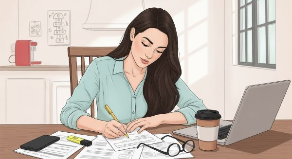 mulher-jovem-escrevendo-a-lapis-sentada-em-uma-mesa-de-sala-de-estar