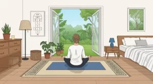 mulher-meditando-no-quarto-ao-acordar-ritual-matinal