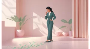 ilustracao-de-uma-mulher-em-pe-escrevendo-em-uma-prancheta-em-pe-em-cima-de-riscos-de-quadrados-no-chao2