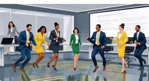 ilutração de executivos pulando amarelinha2